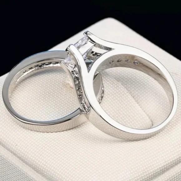 NEW 2PC/SET 925 STERLING SILVER DIAMOND RING - Picture 5 of 6